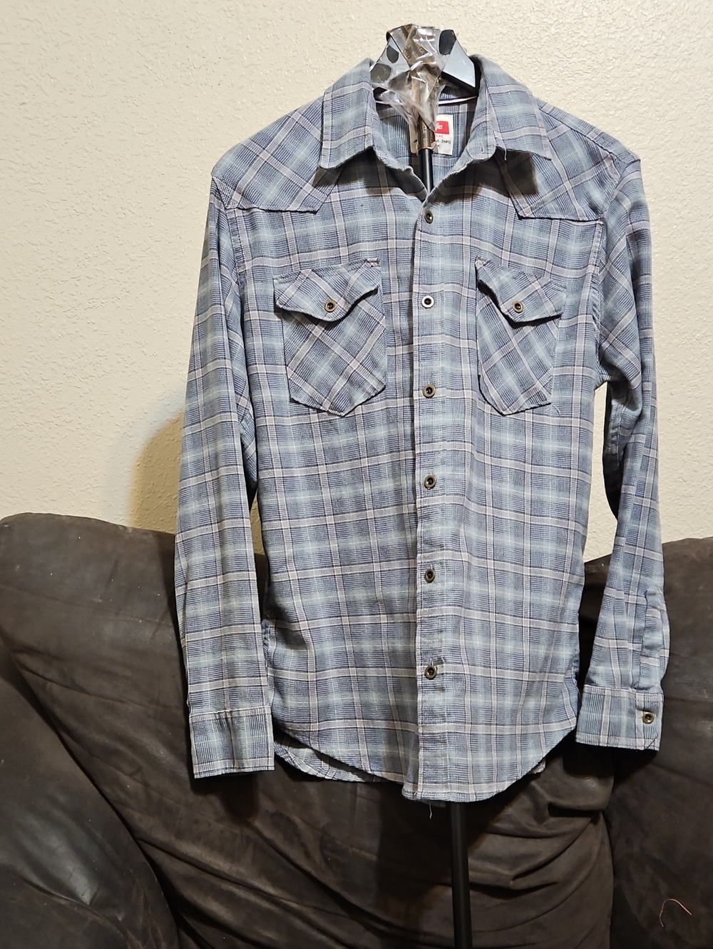 Wrangler Light Blue Plaid Western Button-Up Blouse